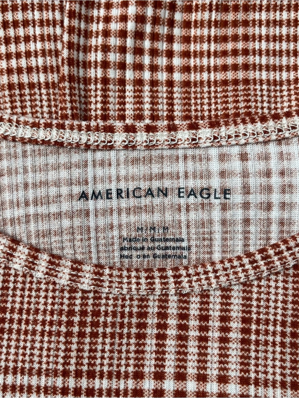 American Eagle Outfitters Rust & White Plaid Lettuce-Edge Crop Top - Picture 6 of 7